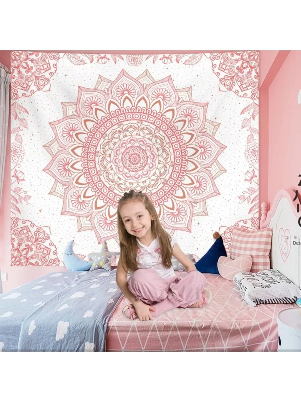 Pink Boho Wall Tapestry - Mandala Floral Decor for Bedroom, Living Room & Dorm